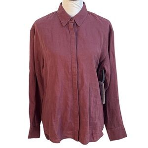 Athleta Linen Button Down Long Sleeve Playa Shirt Tawny Rose Size Medium